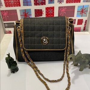 Valentino Blue and Gold Crossbody Bag with Quilted Design